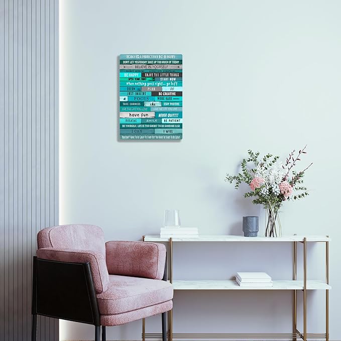Inspirational Wall Art Framed Canvas 12 x 16 in (Teal) - Motivational Positive Quotes Rustic Wall Arts Decor for Home Office Bathroom Bedroom Kitchen Classroom Gym