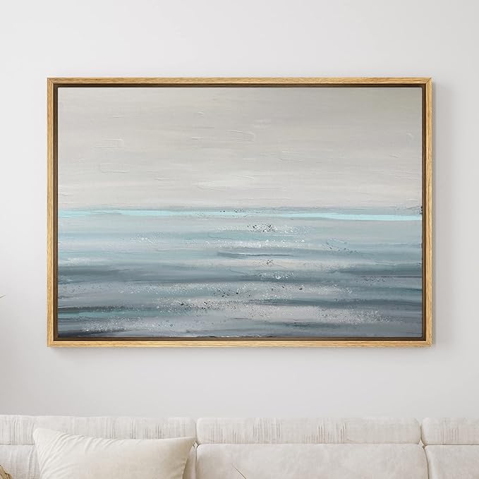 SIGNWIN Framed Canvas Print Wall Art Baby Blue Gray Pastel Watercolor Landscape Abstract Shapes Illustrations Modern Art Elements Colorful for Living Room, Bedroom, Office - 24"x36" Natural