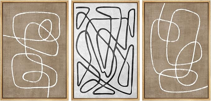 SIGNWIN Framed Canvas Print Wall Art Set Geometric Mid-Century Sketches Graffiti & Street Art Abstract Illustrations Modern Art Decorative Nordic for Living Room, Bedroom, Office - 24"x36"x3 Natural