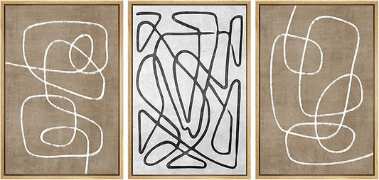 SIGNWIN Framed Canvas Print Wall Art Set Geometric Mid-Century Sketches Graffiti & Street Art Abstract Illustrations Modern Art Decorative Nordic for Living Room, Bedroom, Office - 24"x36"x3 Natural