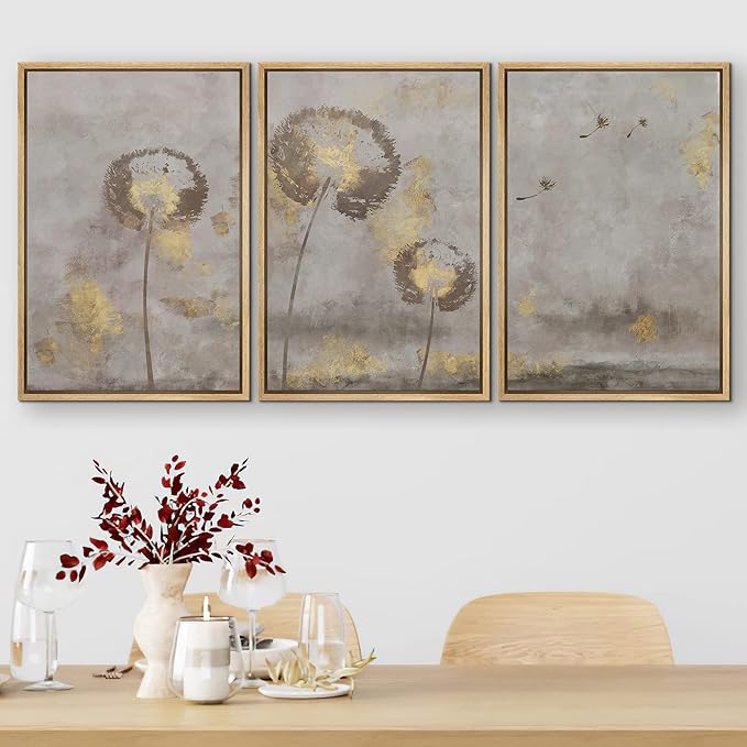 SIGNFORD Framed Canvas Print Wall Art Set Pastel Grunge Country Flower Field Abstract Shapes Illustration Modern Art Decorative Nordic Minimal Zen for Living Room, Bedroom, Office - 16"x24"x3 Natural