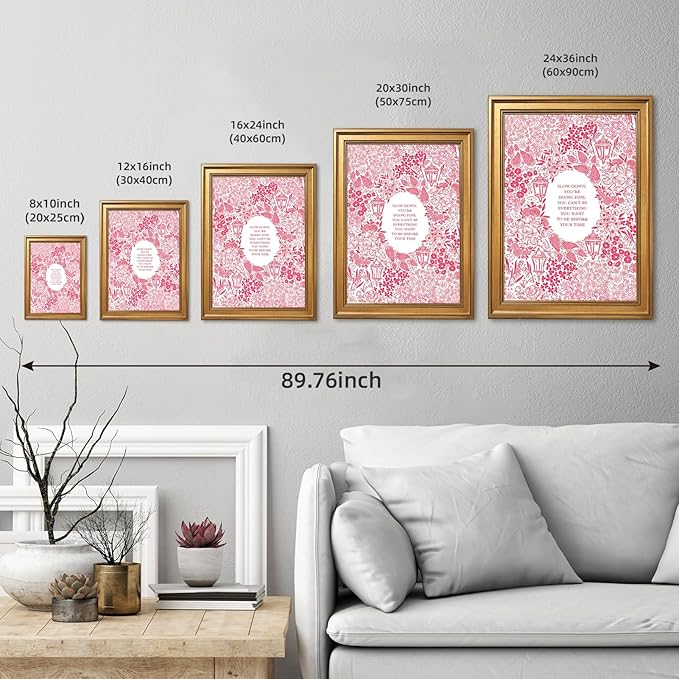 Slow Down You're Doing Fine Music Posters Motivational Quote Pink Wall Art Vintage Floral Positive Daily Reminder Song Lyrics Canvas Print Aesthetic Office Home Decor 24x36inch Vintage Framed