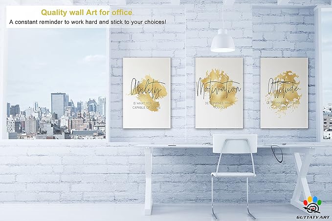 Office Wall Art-3 Panel Motivational Art, Inspirational Quote Canvas for Home Office, Entrepreneur's Words Poster Frame, 24'x36', 3 Pcs