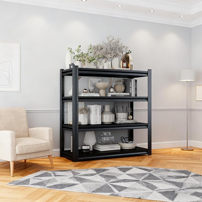 Book Shelf, Metal Bookshelves, Heavy Duty Steel Bookcases, Large Storage Capacity Adjustable Tall Industrial Bookshelf for Living Room, Bedroom and Library, Black (4-Tier 63'Hx35.4''Wx11.8''D)