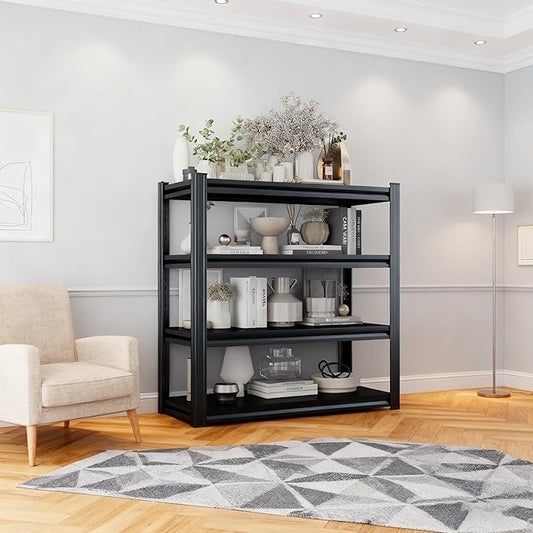 Book Shelf, Metal Bookshelves, Heavy Duty Steel Bookcases, Large Storage Capacity Adjustable Tall Industrial Bookshelf for Living Room, Bedroom and Library, Black (4-Tier 63'Hx35.4''Wx11.8''D)