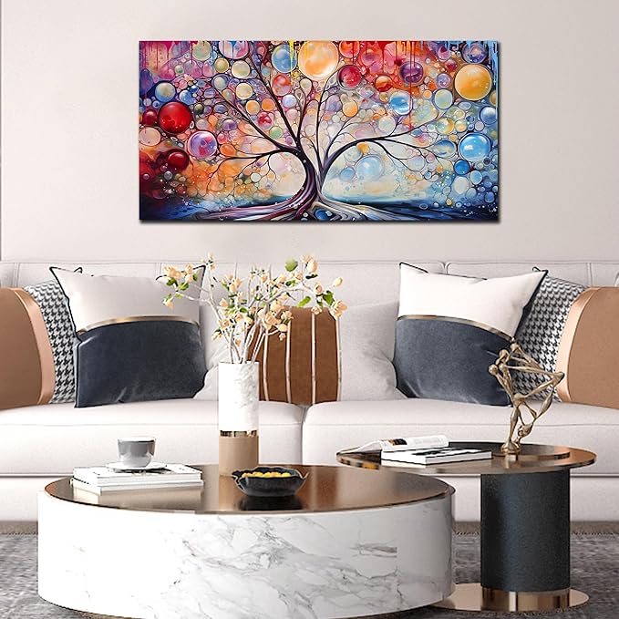 SIXTTART Tree Pictures Wall Decor Living Room - Colorful Artwork for Wall - Large Canvas Wall Art Ready to Hang Size 20" x 40"