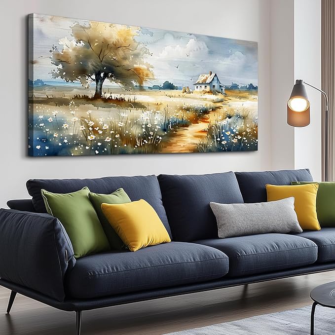 FUHAIHUA Large Canvas Wall Art For Bedroom Wall Decor For Living Room Modern Office Decorations Pastoral Pictures Scenery Watercolour Wall Paintings Artwork Farmhouse Home Decor Mural 30x60 In