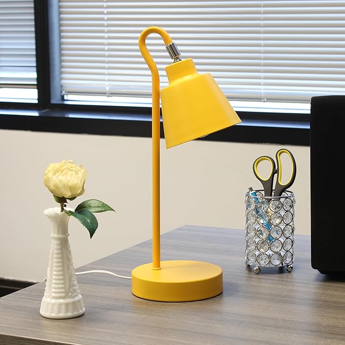 Simple Designs LD1079-YLW 16" Sleek Essentials Metal Looped Desk Task Lamp with Adjustable Shade, for Office, Desk, Nightstand, Dorm, Yellow