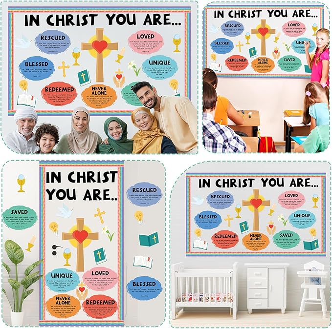 Christian Jesus Bulletin Board Decoration Set Religious Cross Bible Paper Cutouts You are Positive Inspirational Motivational Borders Sunday School Spring Summer VBS Classroom Prayer Board Supplies