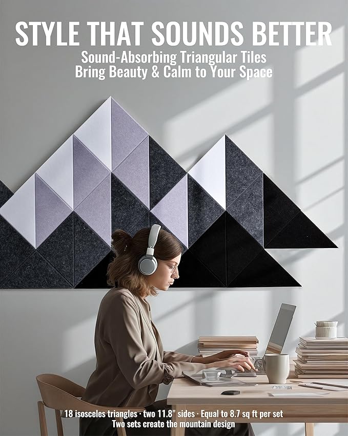 Felt Wall Tiles Bulletin Board, Modular Decorative Panels for Home Office, Kids Room, Classroom, DIY Geometric Design, Creative Photo Display Board, 18 Pack 11.8" Triangle Tiles(Ether)