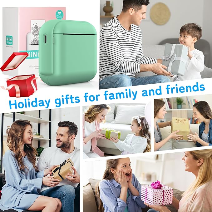 Print Pods Mini Sticker Printer Machine, Portable Bluetooth Thermal Printer with 13 Rolls Paper, Sticker Maker for Kids, Impresora Portátil for Notes, Journal, DIY, Gift, Home, School, Office