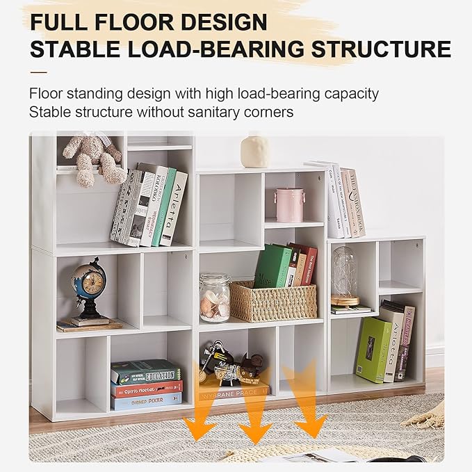 VECELO 5 Cube Modern Bookcases, 3 Tier Bookshelves, 31 Inch High Cubby Storage Organizer, Shelf Hight Up to 12.8 Inches Suit for Most Books, Vertical or Horizontal Use Available,Pearl White