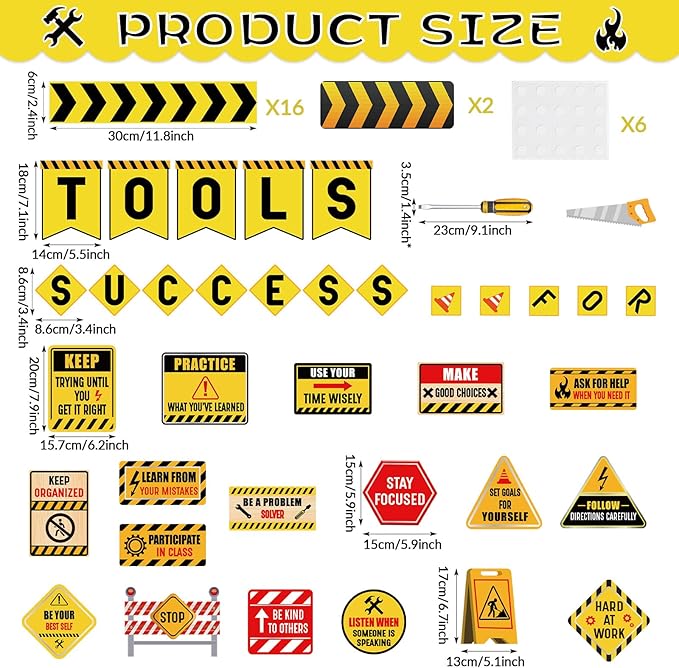 gisgfim Construction Bulletin Board Decorations Tools for Success Classroom Positive Saying Paper Cutouts Motivational Sign Bulletin Board Set for Teacher Student Welcome Back to School Decor Supplies
