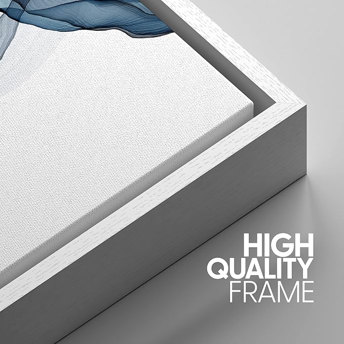 SIGNWIN Framed Canvas Print Wall Art Flowing Blue Smoke Abstract Shapes Digital Art Modern Art Minimalist Relax/Calm Cool for Living Room, Bedroom, Office - 16"x24"x3 White
