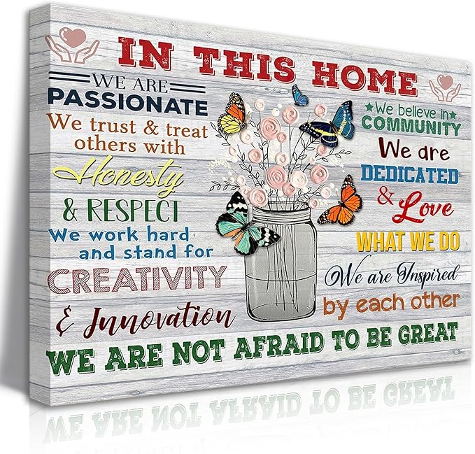 EGMAVQZY Inspirational Office Wall Art In This Office, We Are A Team Butterflies And Vases Motivational Wall Decor Suitable For Offices And Workplaces 12x16in