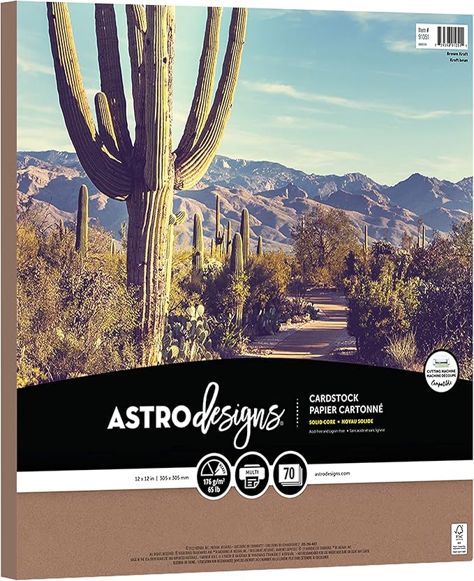 Astrodesigns Crafting Cardstock, 12" x 12", 65 lb/176 gsm, Kraft, 70 Sheets (91051)
