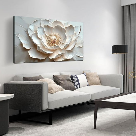 White and Pink Flower Canvas Wall Art for Bedroom - Floral Pictures Wall Art for Living Room - Girls Room Decor Ready to Hang Size 24" x 48"