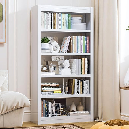 61'' Tall Metal Bookcase,Modern 5 Tier Bookshelf,White Open Adjustable Bookcases,Large Heavy Duty Display Bookshelves for Library,Office,Bedroom,Living Room