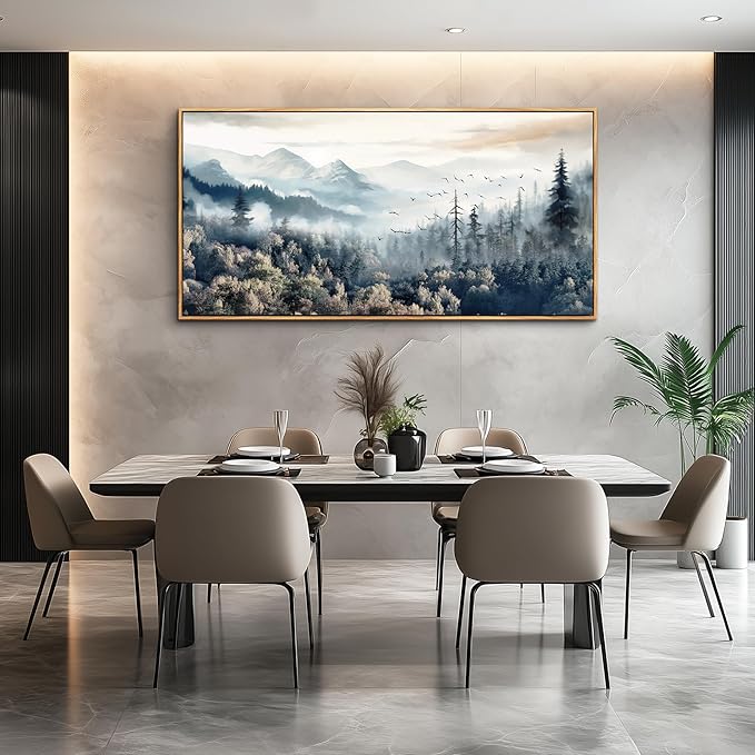 hyidecorart Large Canvas Wall Decor For Office Wood Framed Wall Art For Living Room Modern Bedroom Home Decoration Fog Forest Landscape Abstract Wall Paintings Stretched and Framed Pictures Artwork