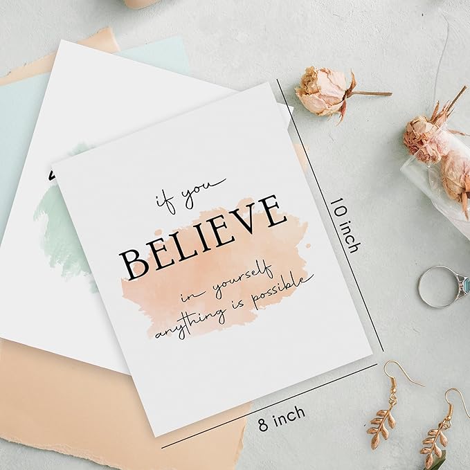 HRQKO Office Inspirational Quotes Wall Art Poster Prints Set of 4, Motivational Wall Art, Colorful Artwork Prints Posters Wall Decor, Affirmations Prints for Office Women Men 8”x10” Unframed
