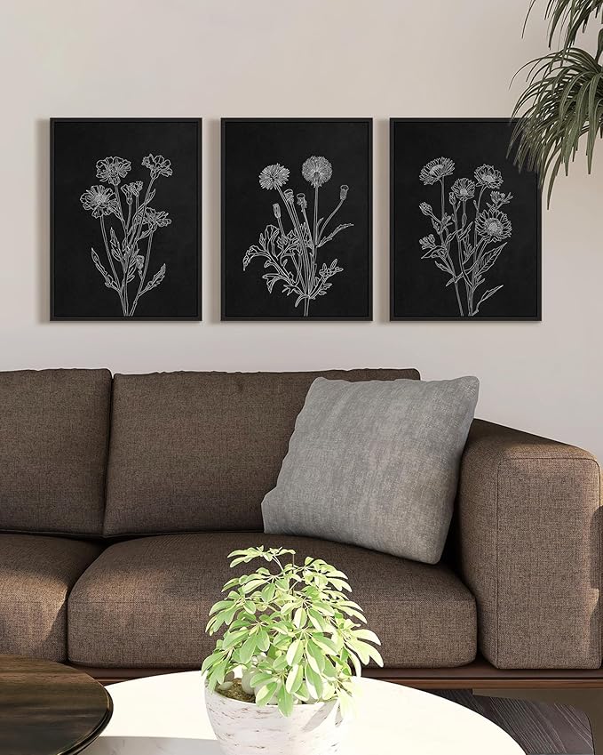 Drsoum Black White Flower Wall Art Vintage Minimalist Floral Wall Hanging Decor Bohemain Botanical Prints Artwork for Office Dining Room Hallway 11x14in Black Framed