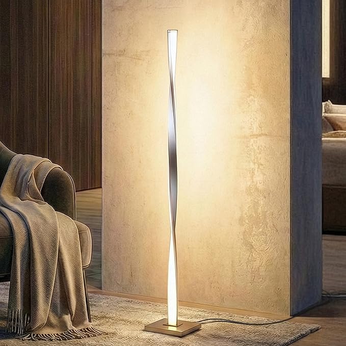 Brightech Helix LED Bright Floor Lamp for Living Rooms & Bedrooms, 48" Tall Pole Lamp, Dimmable Standing Lamp - Platinum Silver