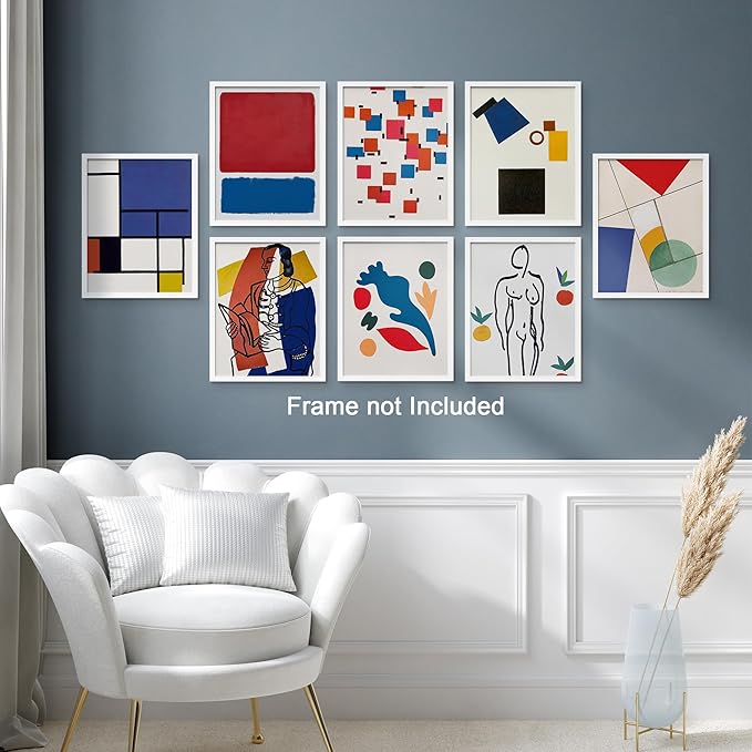 SIGNWIN Adhesive Canvas Poster Bathroom Decor, Wall Art Room Decor Multicolor for Living Room, Bedroom, Office Mondrian Color Block Matisse Nude Dancer Nature Abstract Shapes - 12"x16"x 8