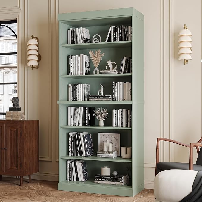 Palace Imports Solid Wood Bookcase - Stackable Modular 6-Tier Bookshelf - 71.5" Tall x 32" Wide - Sage, Open Display Shelf for Living Room, Office, Renewable 100% Eco-Friendly Wood, Made in Brazil