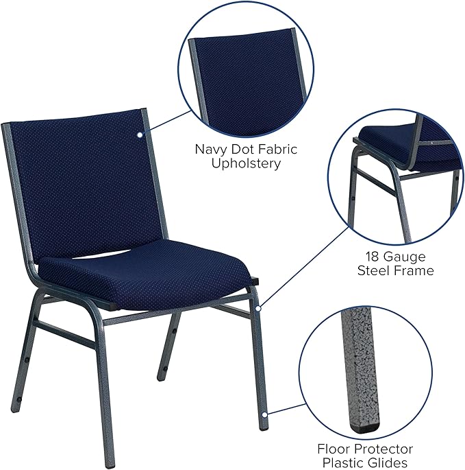Flash Furniture HERCULES Series Heavy Duty Navy Blue Dot Fabric Stack Chair with Ganging Bracket