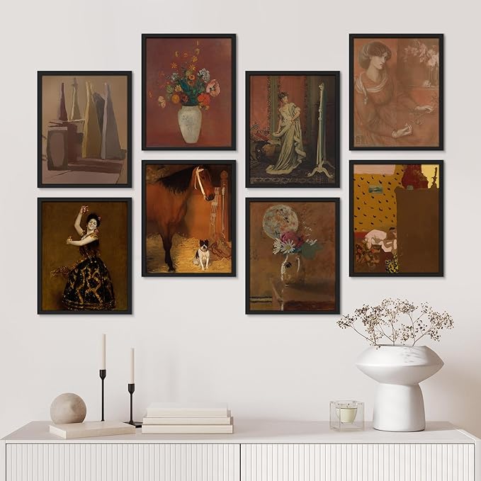 SIGNWIN Framed Poster Bathroom Decor, Wall Art Room Decor Multicolor for Living Room, Bedroom, Office Sepia Botanical Flower Bouquet Dancers Classic Vintage Bohemian - 12"x16"x 8 Black