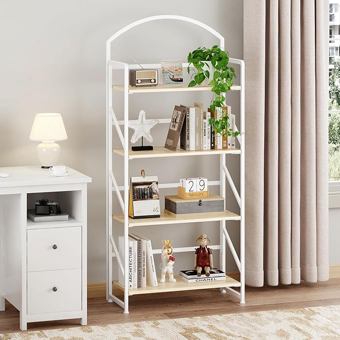 BHG Arched Bookshelf 4 Tier Shelf Storage Organizer Bookcase,No Assembly Folding Book Shelf for Living Room,Bedroom Home Office Rack Bookhelves