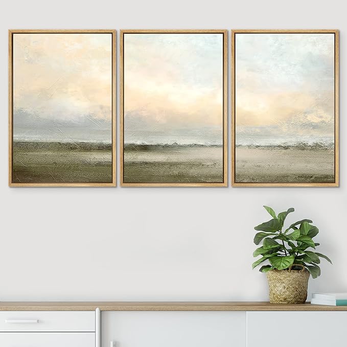 SIGNWIN Framed Canvas Print Wall Art Set Minimal Pastel Sunset Desert Landscape Nature Abstract Illustrations Modern Art Decorative Nordic for Living Room, Bedroom, Office - 16"x24"x3 Natural