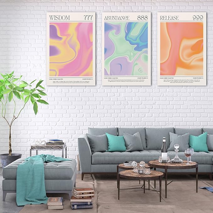 SHMAO Colorful Gradient Angel Numbers Poster Canvas Wall Art for Room Aesthetic Inspirational Spiritual Wall Art Paintings Abstract Minimalist Wall Decor for Bedroom 24"x36" x 3 Pcs
