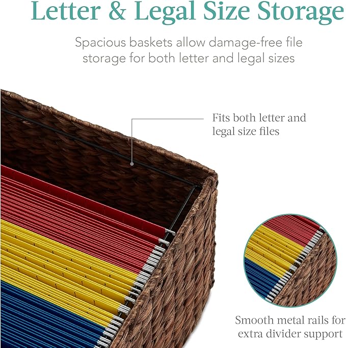 Best Choice Products Vertical Rolling File Cabinet, Multipurpose Portable Water Hyacinth Basket Organizer for Home Office, Workspace w/Rubberwood Frame, Metal Sliders, Locking Caster Wheels - Mocha