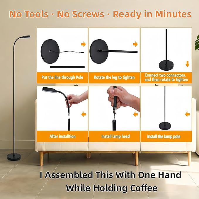 Cordless Portable Floor Lamp, Adjustable Gooseneck with Touch Switch, 3 Color Modes, Lightweight & Rechargeable for Living Room, Bedroom, Office, Reading, Camping, RV, Piano, Indoor Outdoor- Black