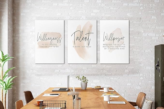 SHMAO Office Canvas Wall Art Motivational Wall Decor, 3 Piece Willingness Talent Willpower Pictures for Office Wall Decor Women Inspirational Framed Artwork Home Office Decor 16”x24”x3 Panels