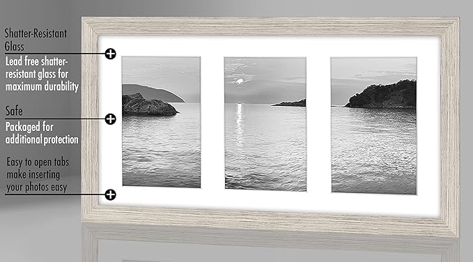 Americanflat 4x6 Collage Picture Frame with Shatter-Resistant Glass - Fits Three 4x6 Photos or Use as One 8x16 Picture Frame - Signature Collection - Collage Frames for Tabletop and Wall - Driftwood