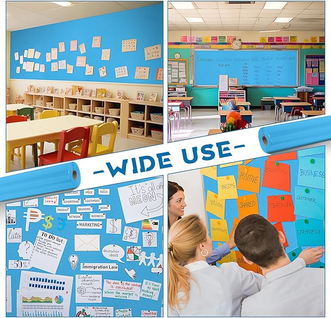 16 in x 40 Ft Fabric Bulletin Board Roll Classroom Non Woven Fabric Background Decorations Waterproof Wrinkle Resistant Bulletin Board for Back to School Wall Decor(Blue,Pure)