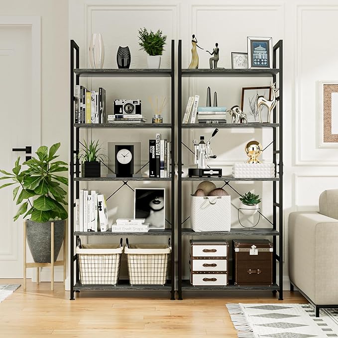 NUMENN 5 Tier Bookshelf, Tall Bookcase Shelf Storage Organizer, Modern Book Shelf for Bedroom, Living Room and Home Office, Dark Grey