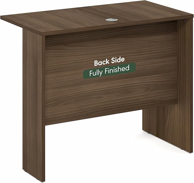 Furinno Roger Office Desk Return, 35 Inch Rectangular Desk Return for Executive Desk, Reversible Return with Cord Grommet, Scratchproof and Water-Resistant, for Home Study, Office, Modern Walnut