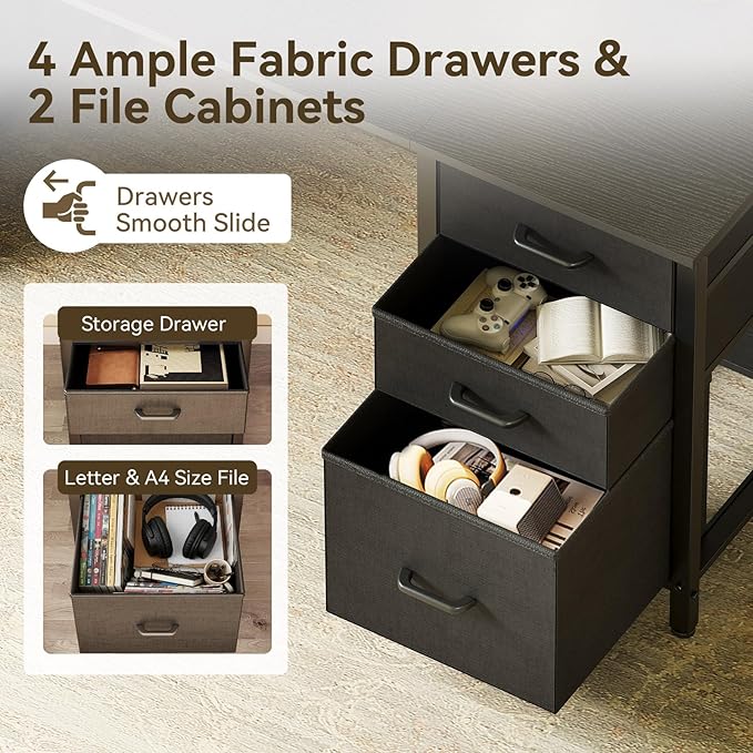 ODK 63 inch Computer Desk with File Drawers Cabinet, Modern Office Desk with Large Storage for Home Office, Study, Gaming, Black