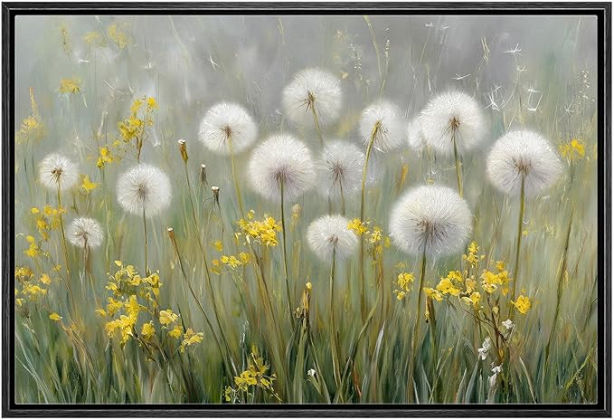 MUDECOR Framed Canvas Print Wall Art Dandelions and Yellow Wildflowers Illustrations Minimalism Decorative Relax Colorful for Living Room, Bedroom, Office - 16"x24" Black