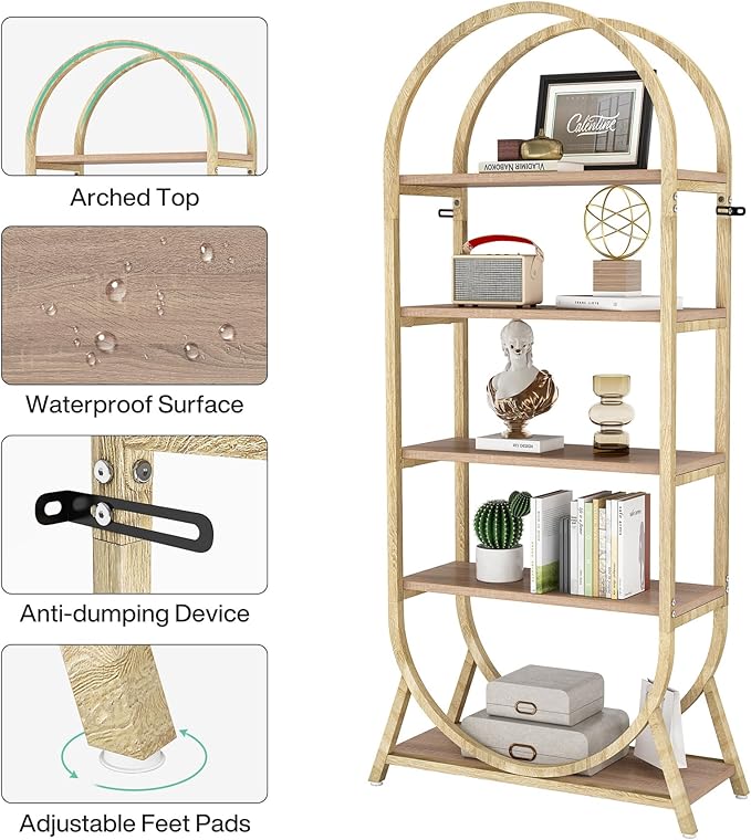 Tribesigns 5-Tier Open Bookshelf, 70.8" Tall Arched Bookcase, Modern Storage Bookshelves, Freestanding Display Rack Shelving Unit for Office, Bedroom, Living Room, Easy Assembly
