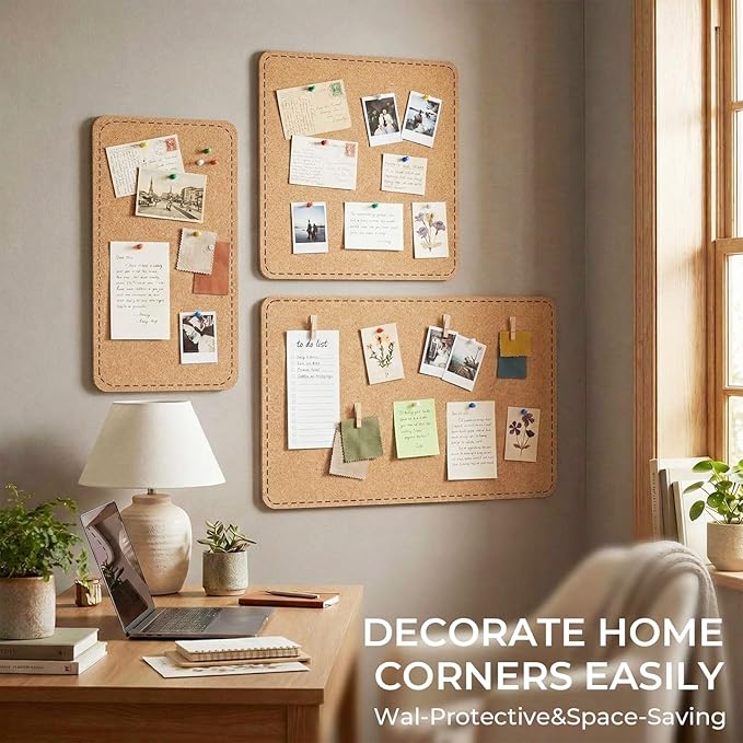 3 Pack Large Felt Bulletin Boards 24"/16"/7"x 16" Foldable Picture Vision Board for Office Wall Frameless Cork Board with 60 Push Pin for Home, Kitchen, Wall Pin Boards(Brown)