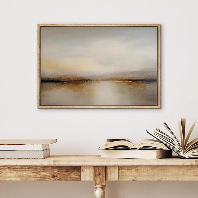 SIGNWIN Framed Canvas Print Wall Art Golden Brown Abstract Water Landscape Illustrations Minimalism Decorative for Living Room, Bedroom, Office - 16"x24" Natural