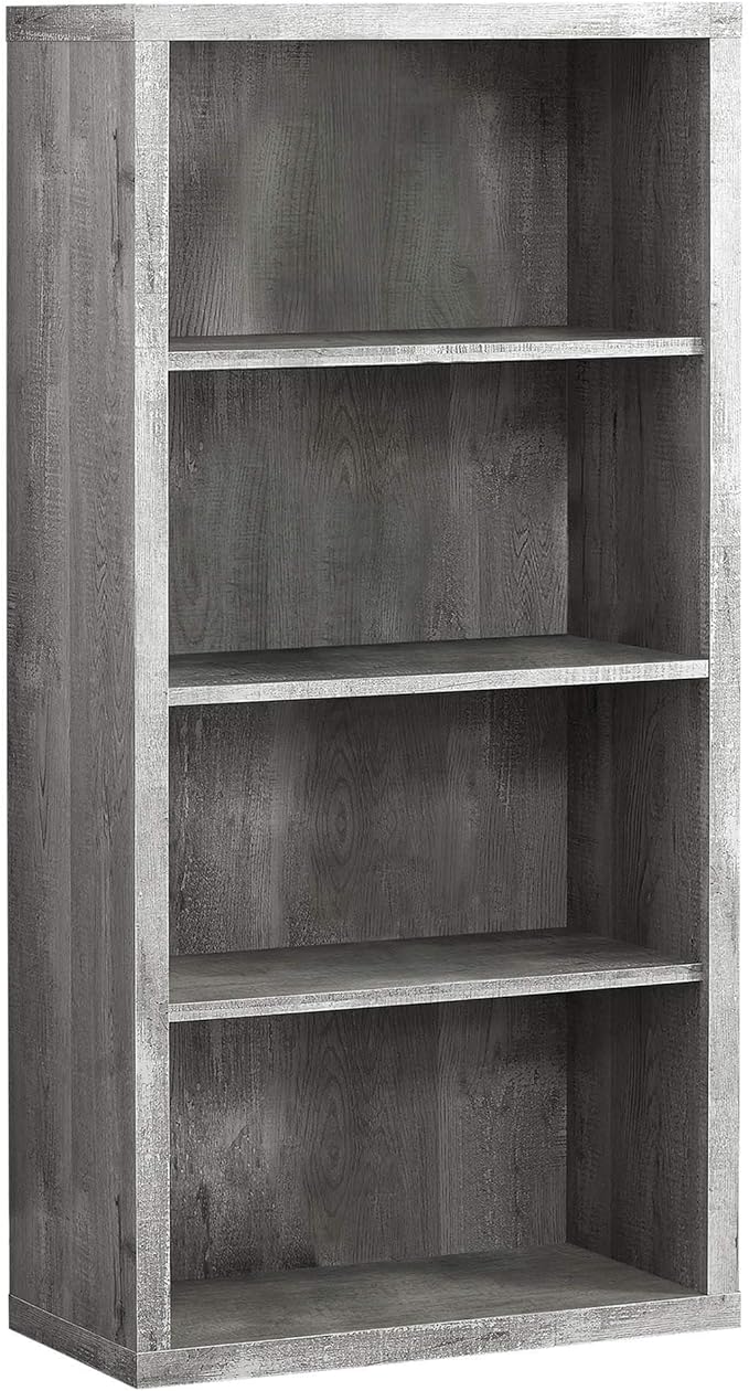 Monarch Specialties Bookcase - Sturdy Etagere with 3 Adjustable Book Shelves - 48”H (Grey)