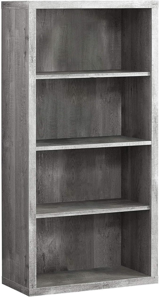 Monarch Specialties Bookcase - Sturdy Etagere with 3 Adjustable Book Shelves - 48”H (Grey)