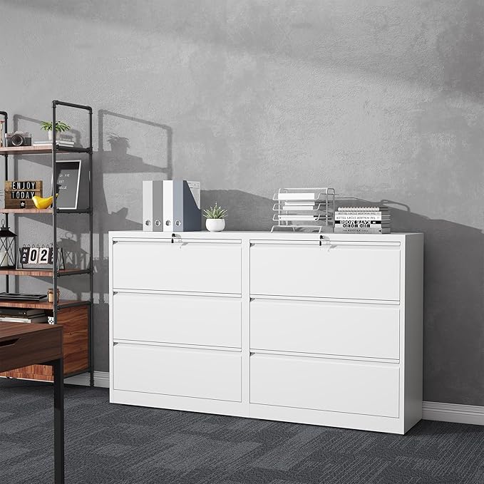 3 Drawer File Cabinet with Lock, Lateral Filing Cabinets,Metal Storage Filing Cabinets for Home Office, Heavy Duty File Cabinet for Letter/Legal/A4/F4 Size Amsseble Required, White
