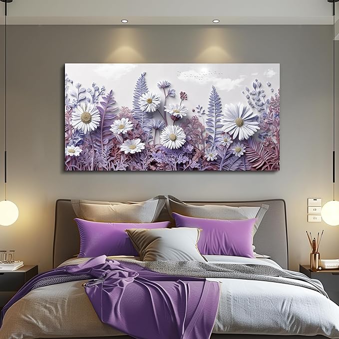 QIYILEXWART Canvas Wall Art For Living Room Wall Decor For Bedroom Office Wall Decoration Daisy Fern Landscape Painting Farmhouse Pictures Artwork Room Aesthetic Home Decor 20x40 In