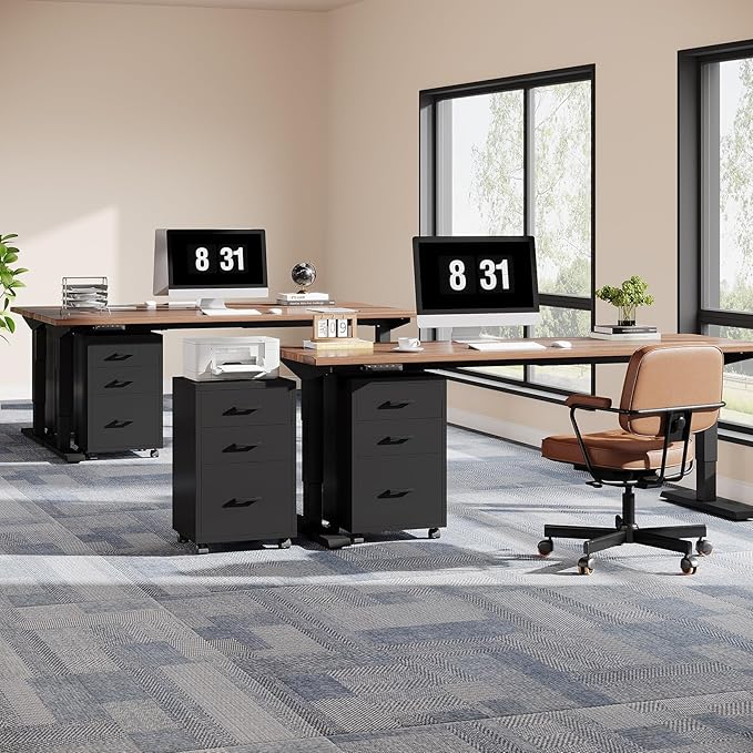 Triebsigns 3 Drawer File Cabinet, Vertical Mobile Filing Cabinet, Under Desk Rolling Printer Stand for Home Office, fits A4 or Letter Size (Black)